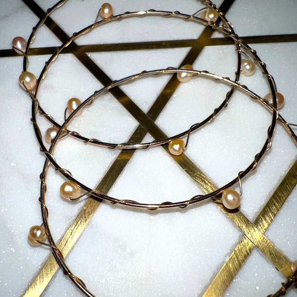 Rose Gold Pink Pearl Bangles | Set of 3